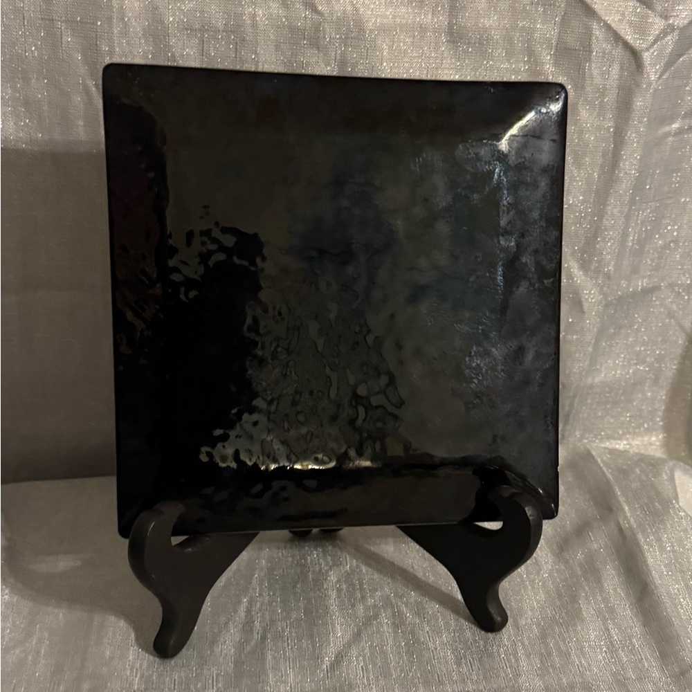Tutanka Enamel Cloisonne Crane Pattern Tray Gold Background With Stand - Picture 2 of 4